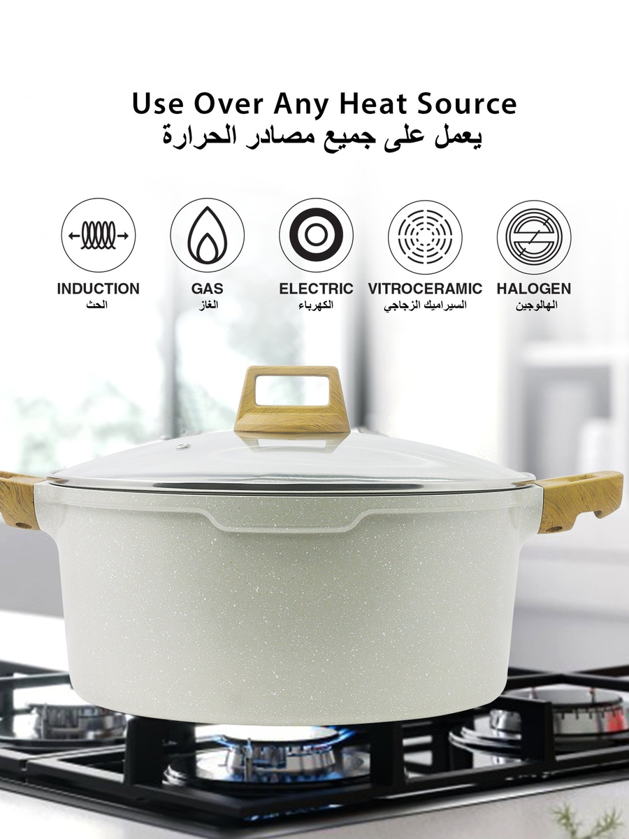 32cm (9L) Cast Aluminum Casserole Dish with Glass Lid and Trivet