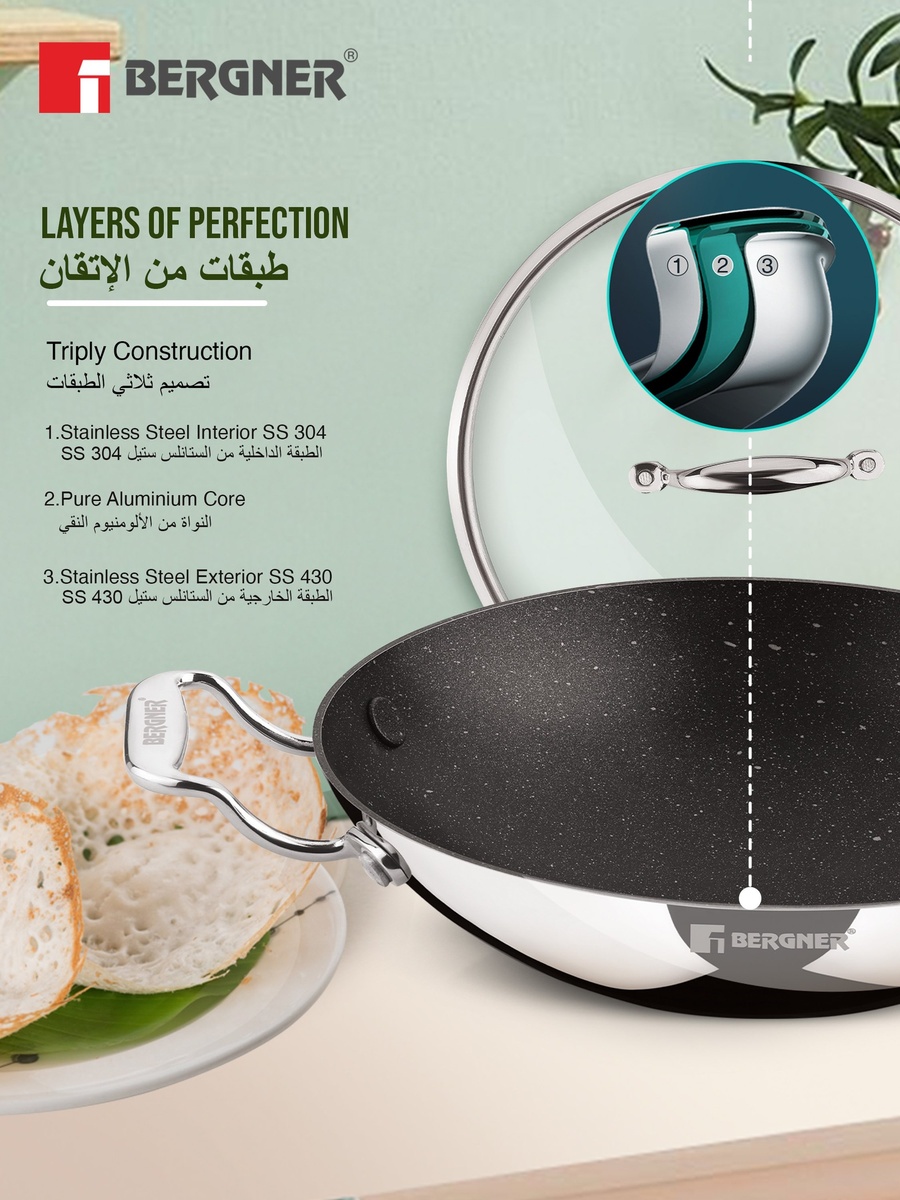 Argent Samsara 21cm Tri-Ply Stainless Steel Appam Pan with Glass Lid
