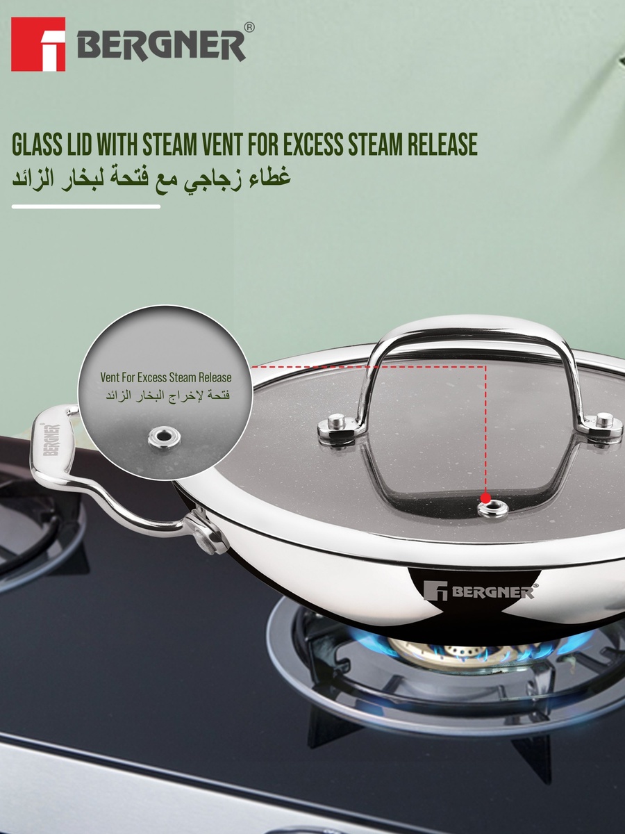 Argent Samsara 21cm Tri-Ply Stainless Steel Appam Pan with Glass Lid