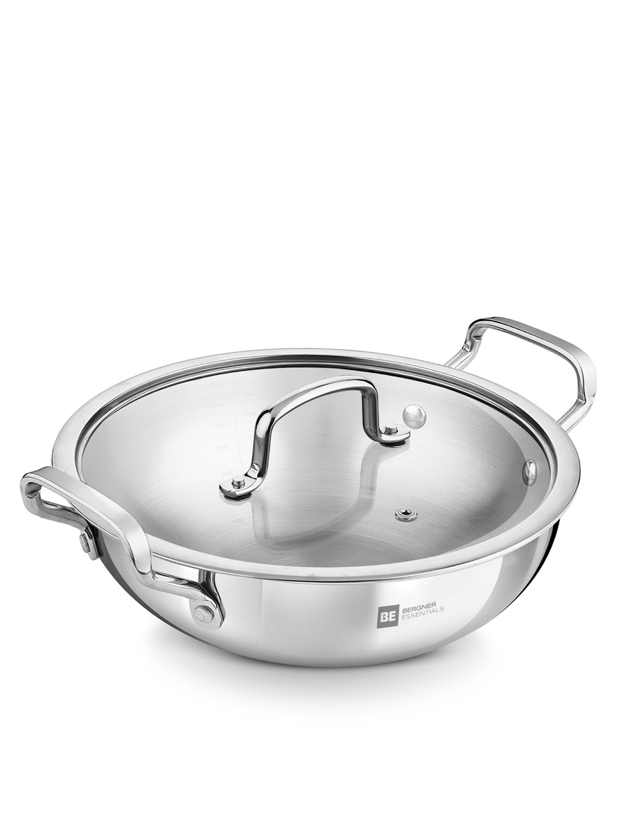32cm (7L) Triply Stainless Steel Stir-Fry Pan with Glass Lid