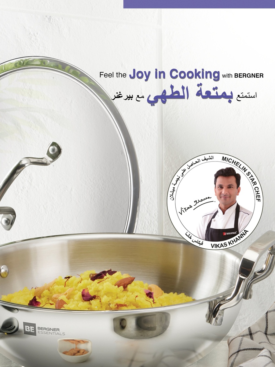32cm (7L) Triply Stainless Steel Stir-Fry Pan with Glass Lid