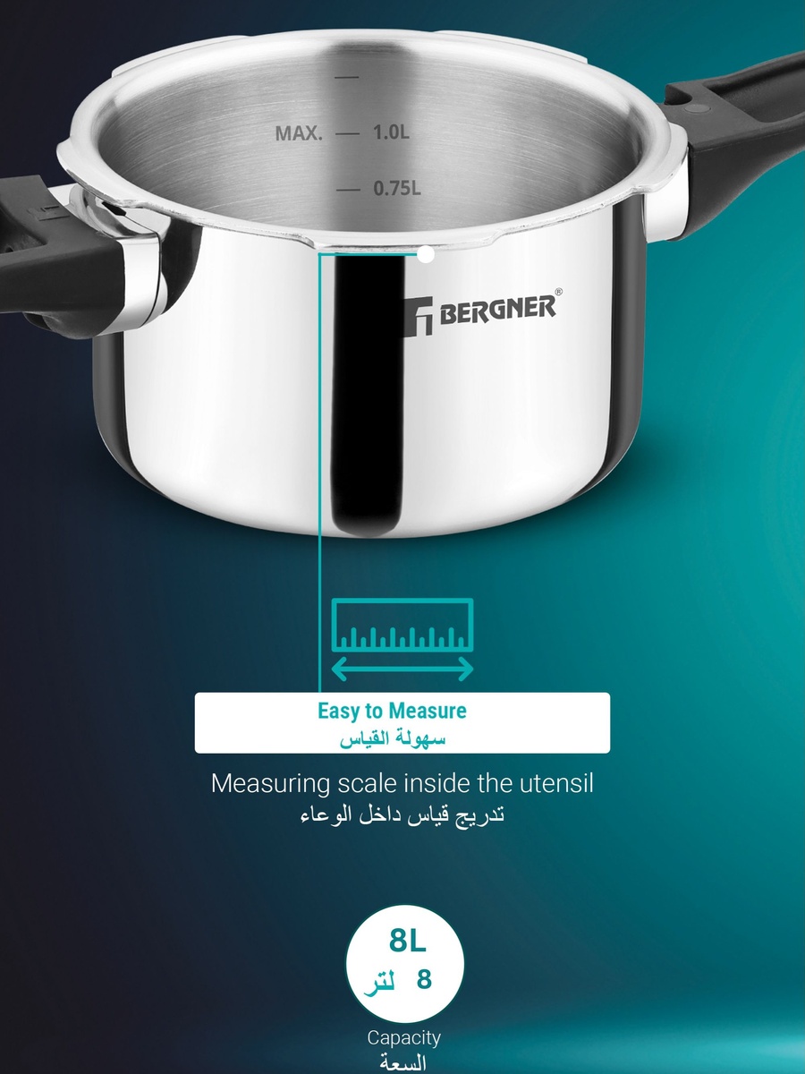 Argent Classic 8L Triply Stainless Steel Big Size Pressure Cooker Pan with Outer Lid