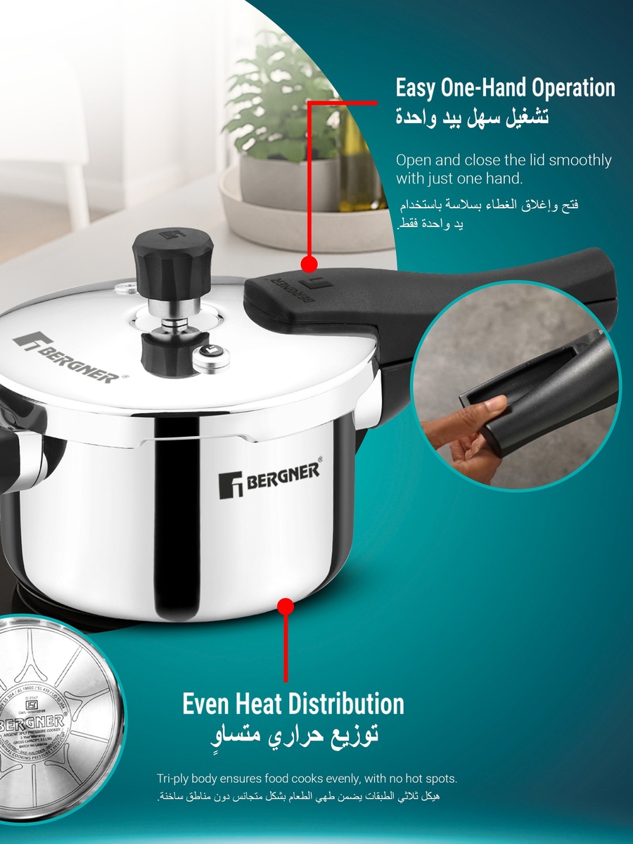 Argent Classic 8L Triply Stainless Steel Big Size Pressure Cooker Pan with Outer Lid