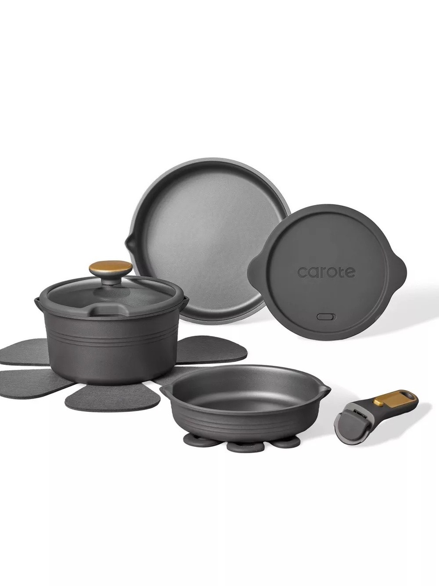 10-Piece Nonstick Cookware Set with Detachable Handle, Black
