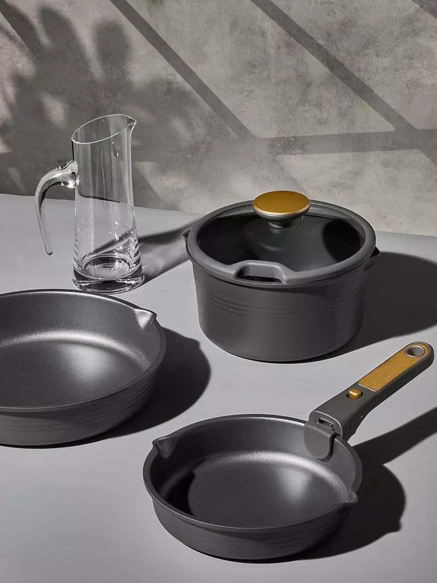 10-Piece Nonstick Cookware Set with Detachable Handle, Black