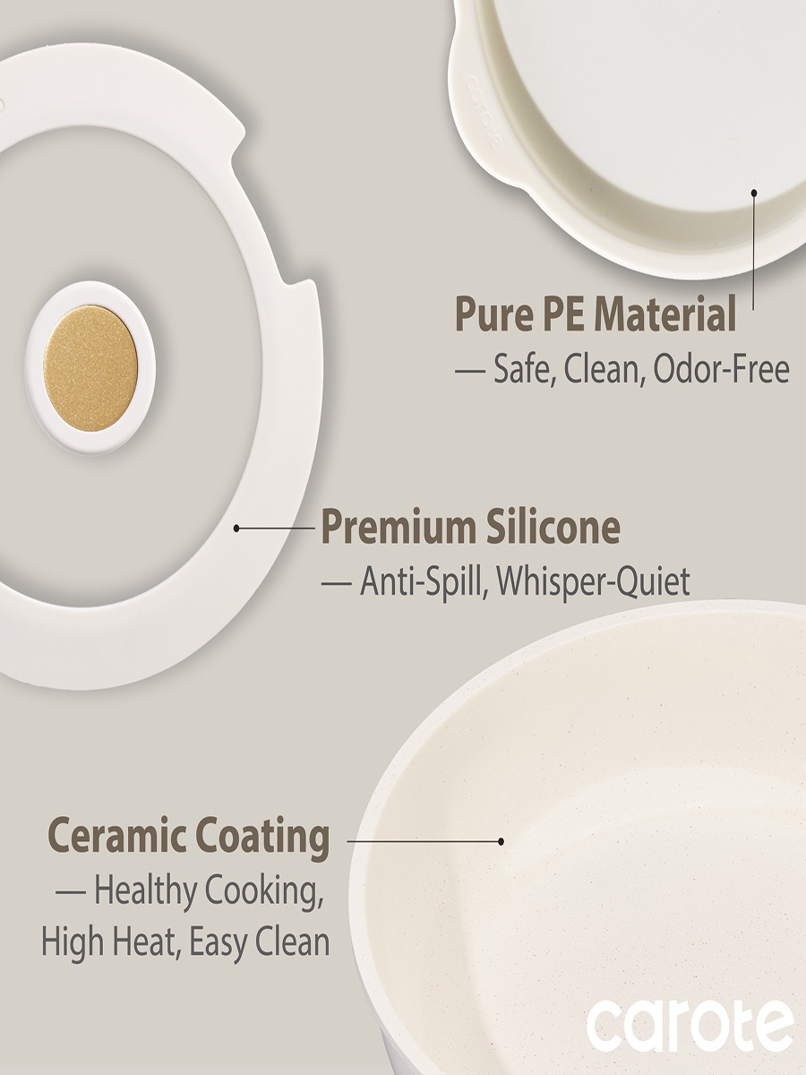 6-Piece Ceramic Cookware Set with Detachable Handle, Cream