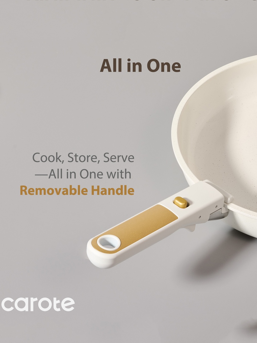 6-Piece Ceramic Cookware Set with Detachable Handle, Cream