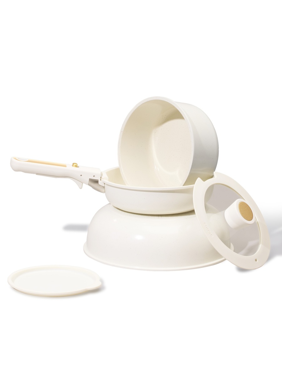 6-Piece Ceramic Cookware Set with Detachable Handle, Cream