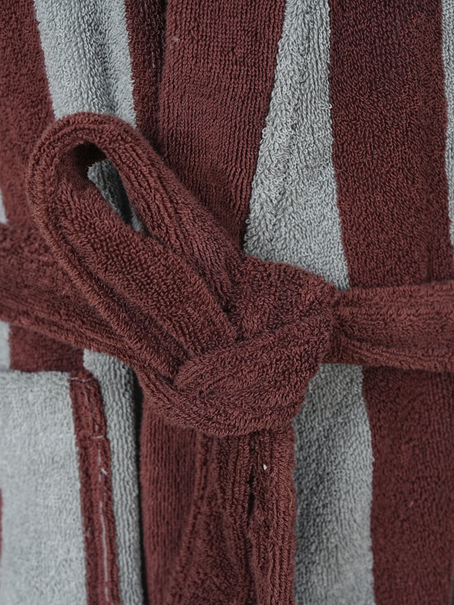 1-Piece Striped 100% Cotton Bathrobe XL, 380 GSM, Kimono Collar, Soft Absorbent, Belt and Pockets - Beige