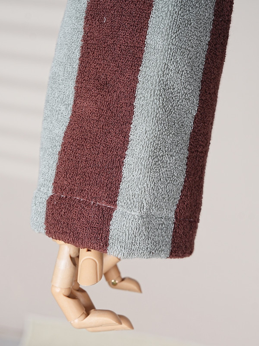 1-Piece Striped 100% Cotton Bathrobe XL, 380 GSM, Kimono Collar, Soft Absorbent, Belt and Pockets - Beige