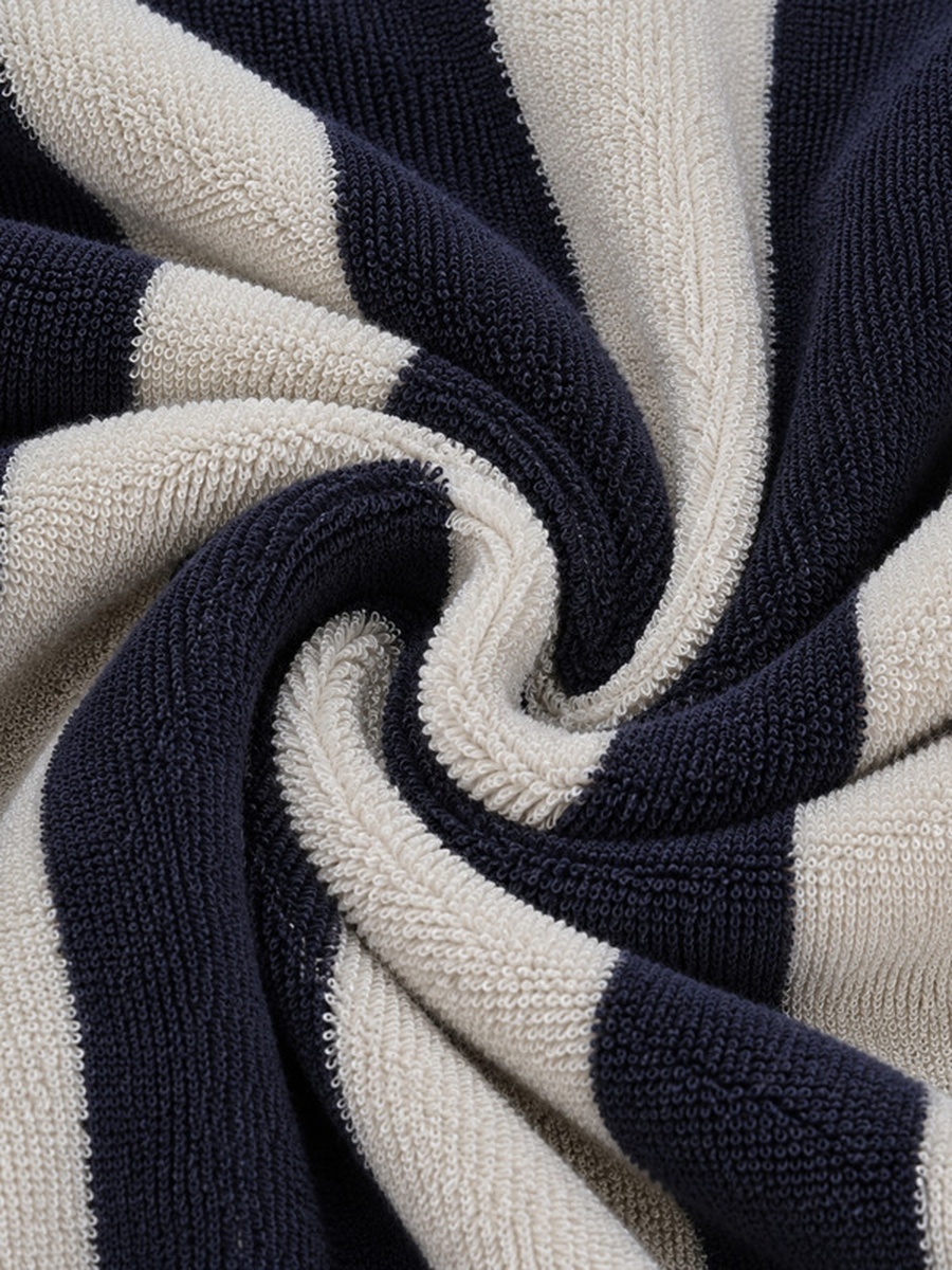 1-Piece Striped 100% Cotton Bathrobe XL, 380 GSM, Kimono Collar, Soft Absorbent, Belt and Pockets - Cream