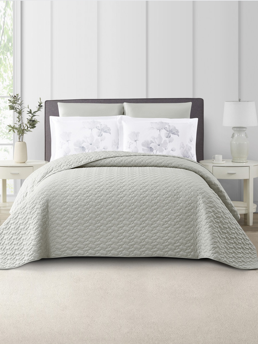 6-Pieces King Size Reversible Ogee Arch Quilted Bedspread Set 260X240 Cm, Soft Microfiber - Gray Violet 