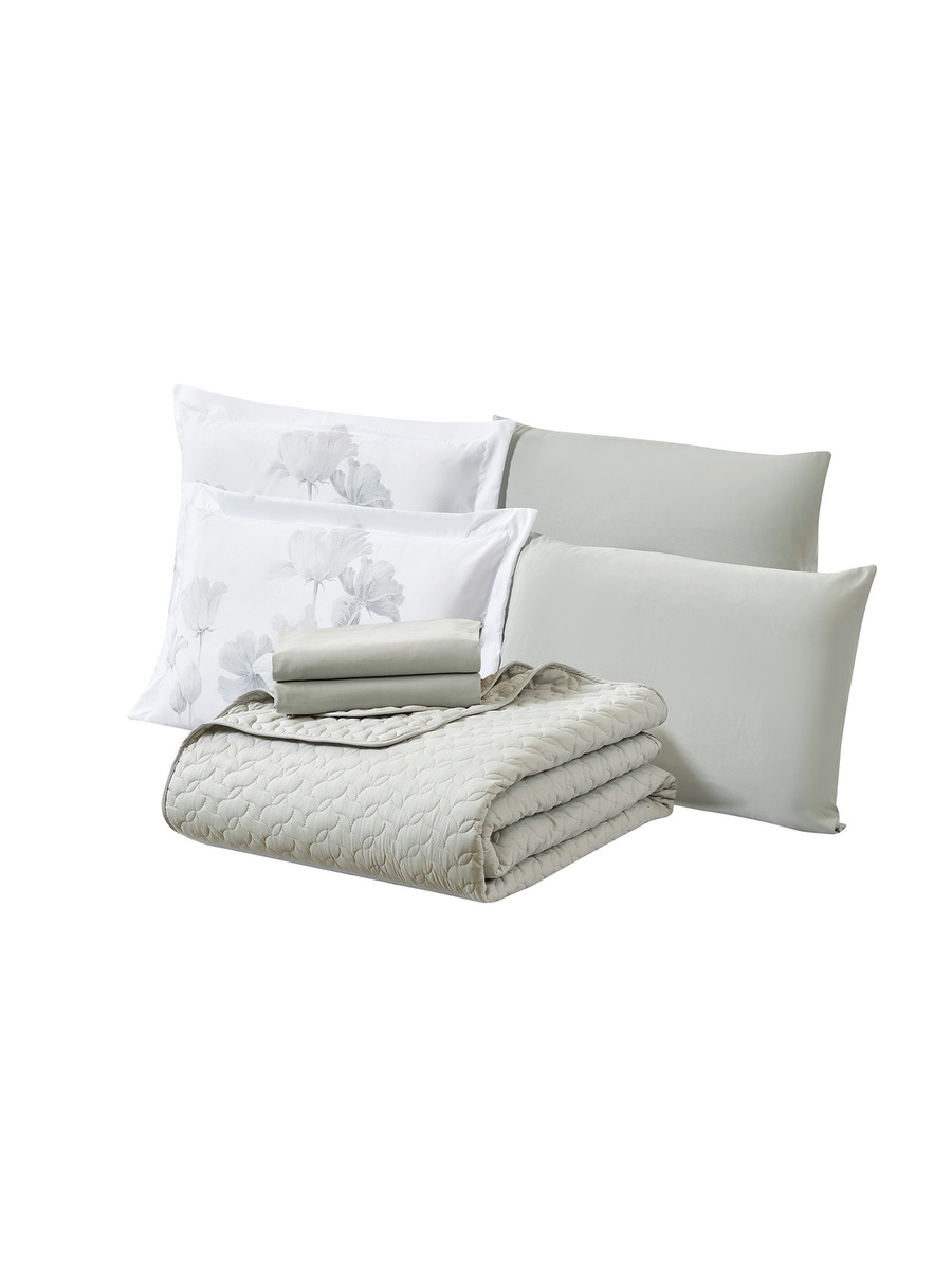 6-Pieces King Size Reversible Ogee Arch Quilted Bedspread Set 260X240 Cm, Soft Microfiber - Gray Violet 