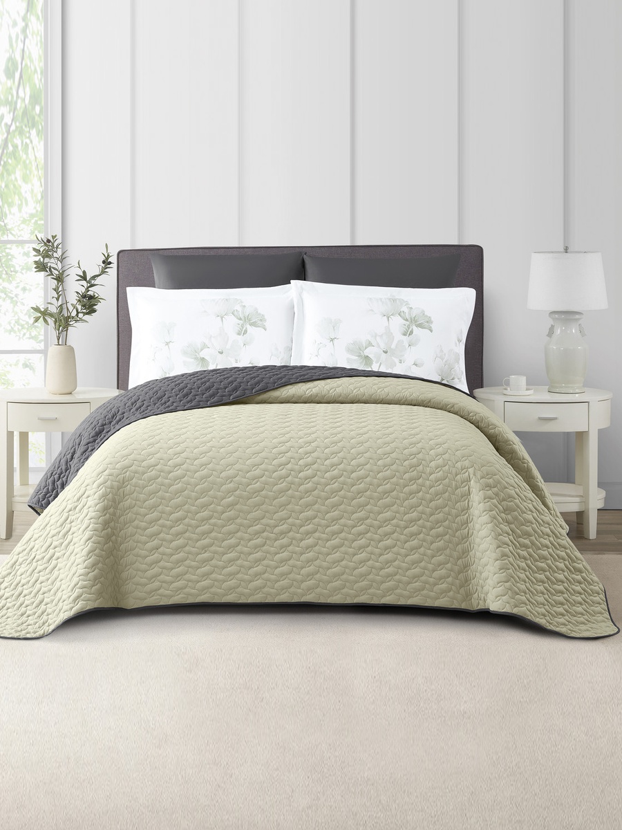 6-Pieces King Size Reversible Ogee Arch Quilted Bedspread Set 260X240 Cm, Soft Microfiber - Green