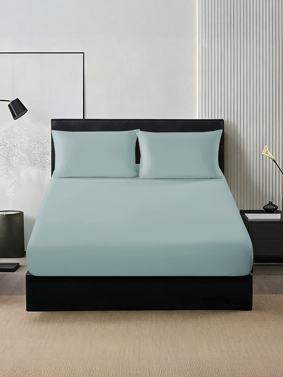 Fitted Sheet Set 150X200 Cm Queen Size, 1 Sheet and 2 Pillowcases, 30 Cm Deep Pocket - Blue