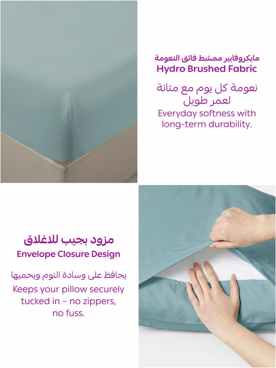 Fitted Sheet Set 150X200 Cm Queen Size, 1 Sheet and 2 Pillowcases, 30 Cm Deep Pocket - Blue