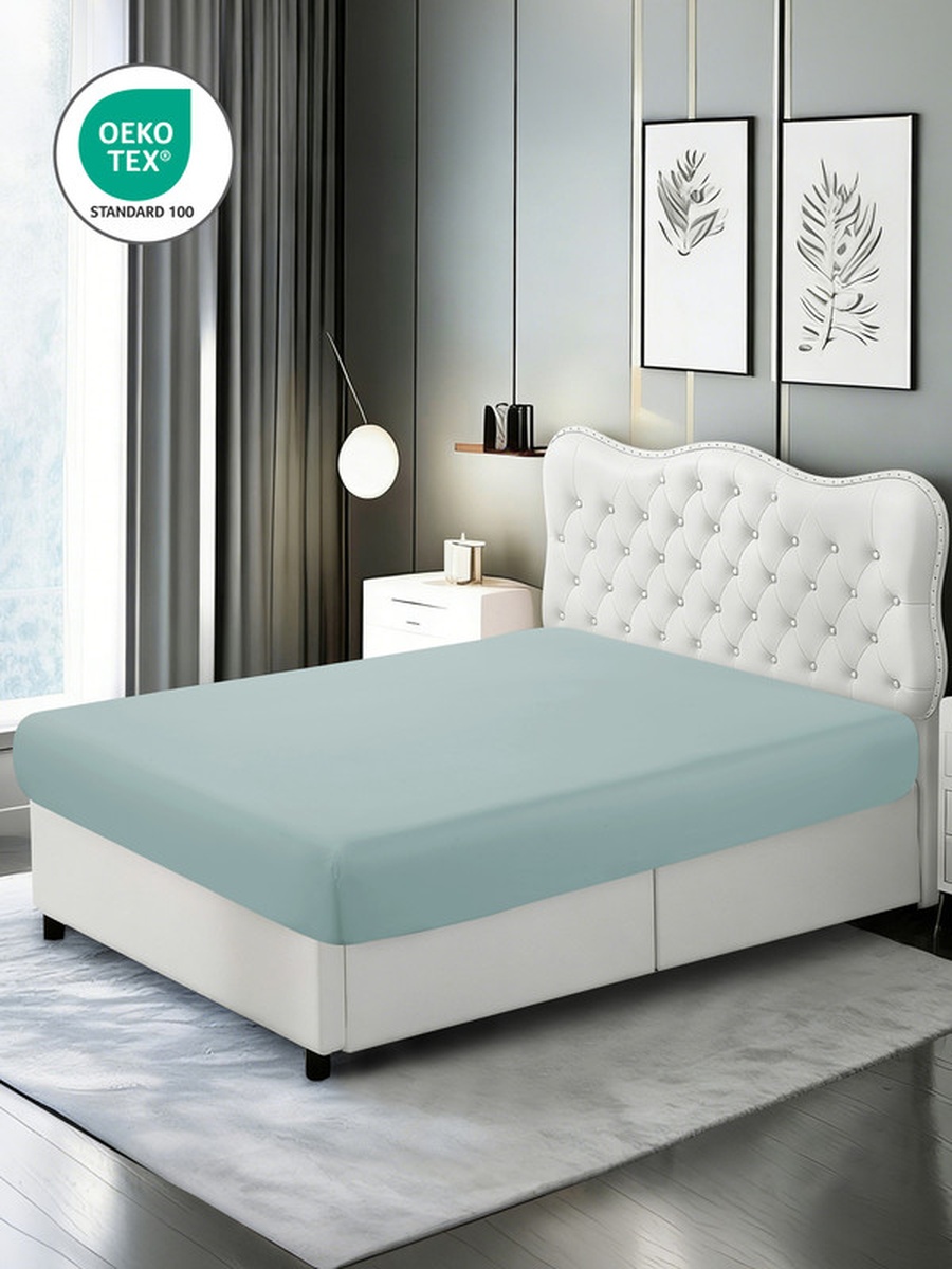 Fitted Sheet Set 120X200 Cm Twin Size, 1 Sheet and 1 Pillowcase, 30 Cm Deep Pocket - Blue
