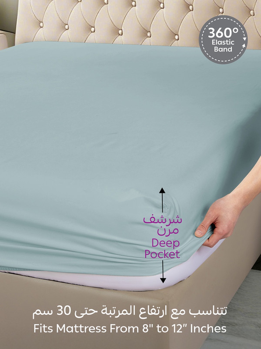 Fitted Sheet Set 120X200 Cm Twin Size, 1 Sheet and 1 Pillowcase, 30 Cm Deep Pocket - Blue