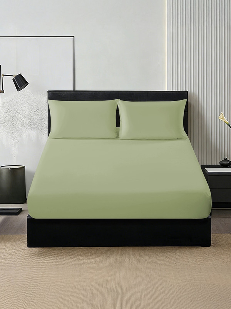 Fitted Sheet Set 120X200 Cm Twin Size, 1 Sheet and 1 Pillowcase, 30 Cm Deep Pocket - Green