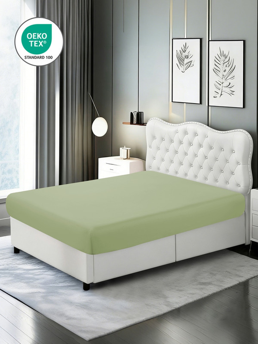 Fitted Sheet Set 90X200 Cm Single Size, 1 Sheet and 1 Pillowcase, 30 Cm Deep Pocket - Green