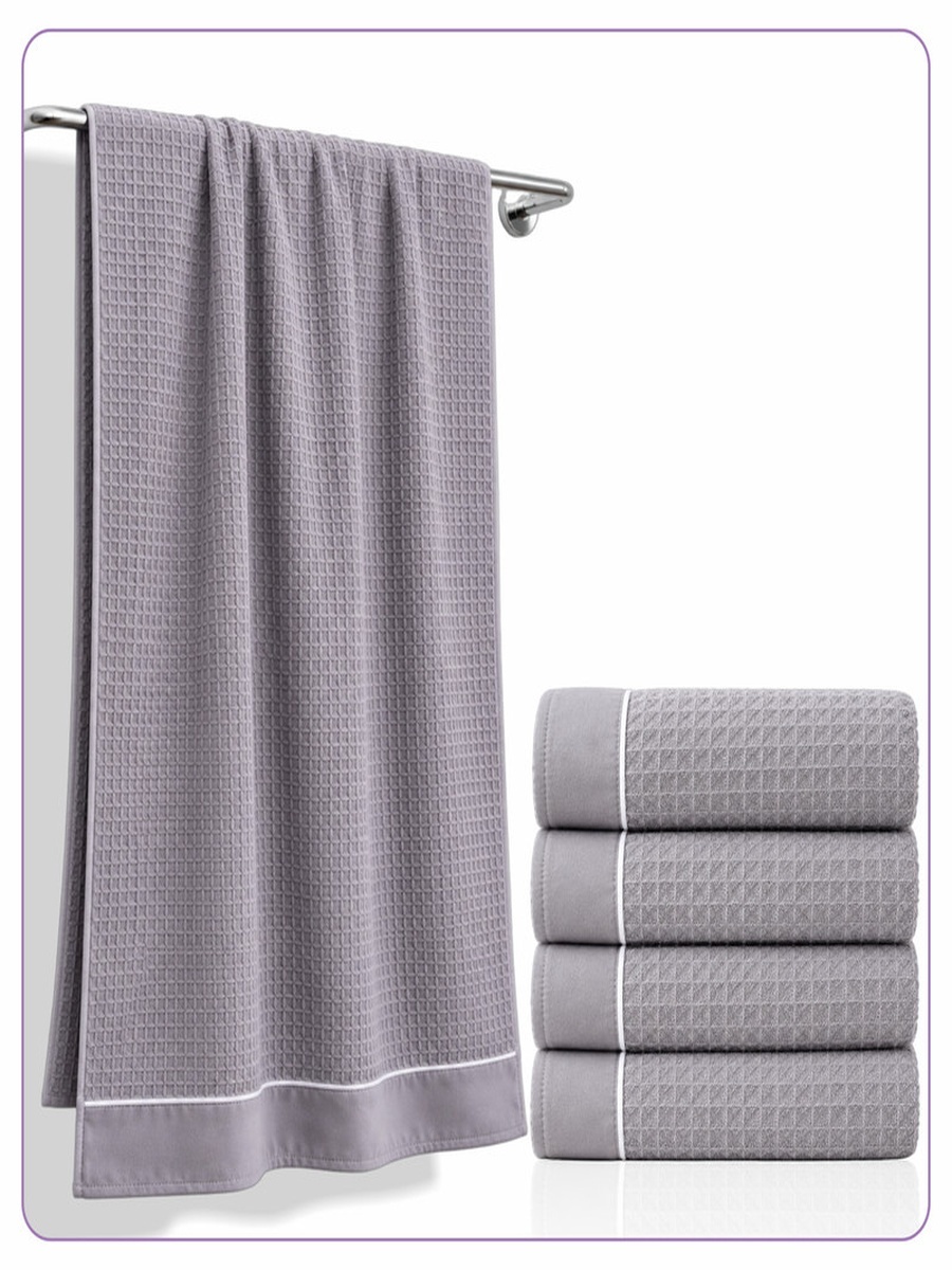 4-Pieces Microfiber Waffle Weave Bath Towel 310 GSM 70X140 Cm Soft Quick Dry - Grey