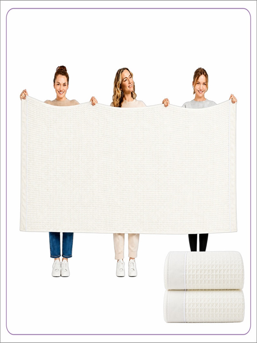 2-Pieces Microfiber Waffle Weave Bathroom Towel 310 GSM 90X180 Cm Soft Quick Dry - White