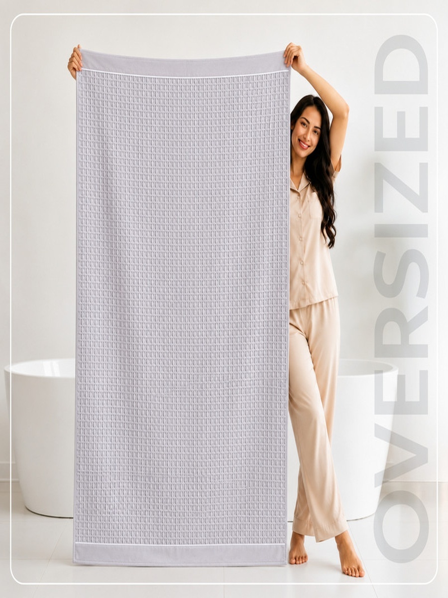 2-Pieces Microfiber Waffle Weave Bath Sheet 310 GSM 90X180 Cm Soft Quick Dry - Silver