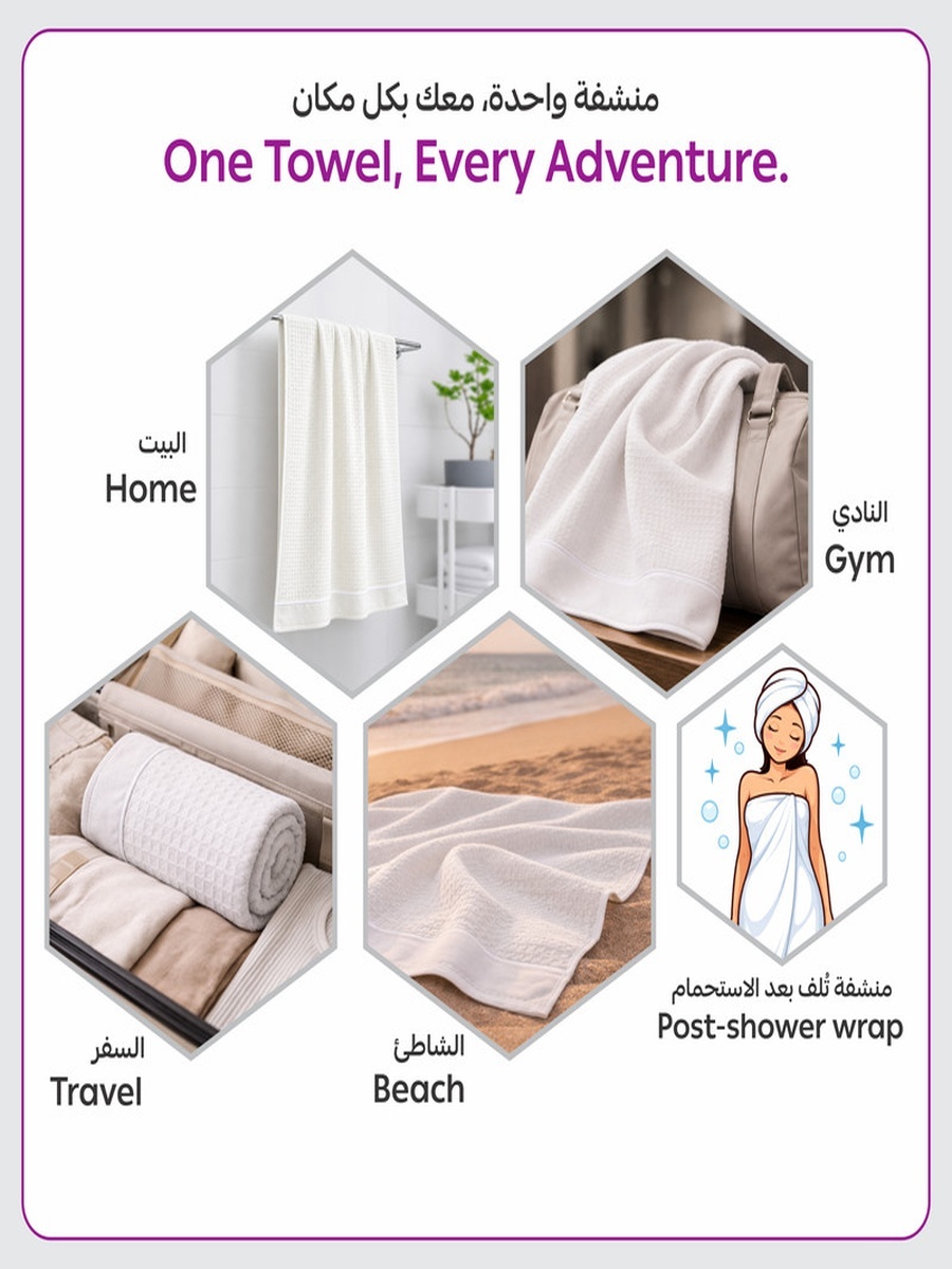 1-Piece Microfiber Waffle Weave Bath Sheet 310 GSM 90X180 Cm Soft Quick Dry - White