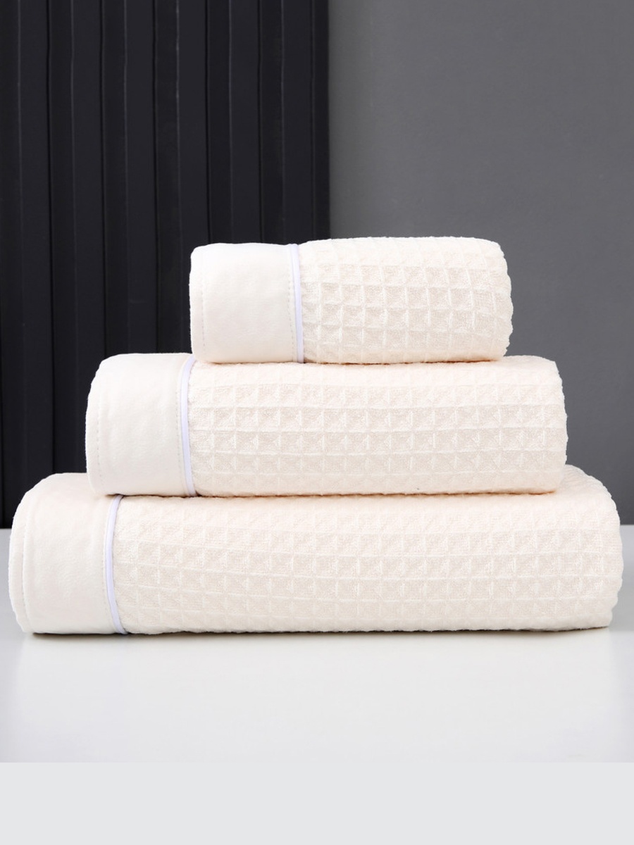 3-Pieces Microfiber Waffle Weave Towel Set 310 GSM 50X90 Cm Soft Quick Dry, White