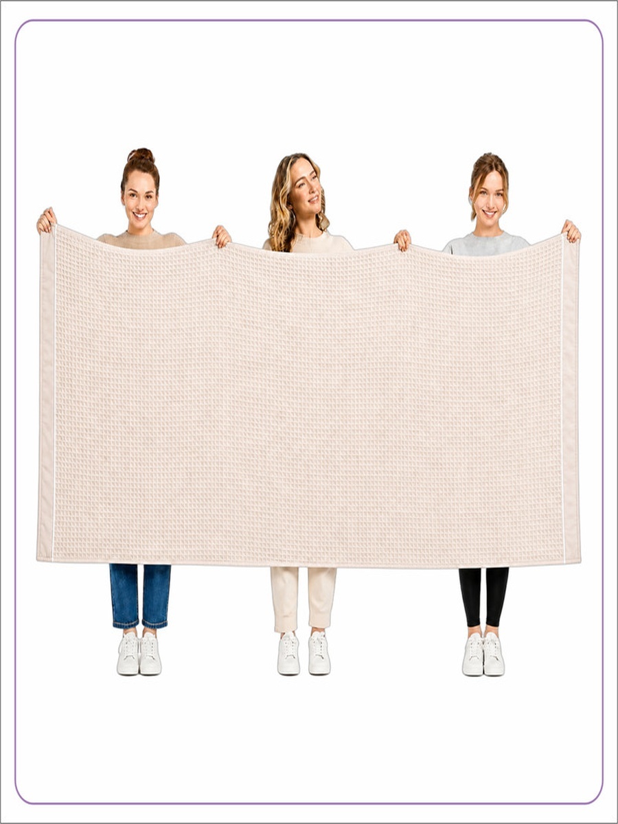 1-Piece Microfiber Waffle Weave Bath Sheet 310 GSM 90X180 Cm Soft Quick Dry - Cream