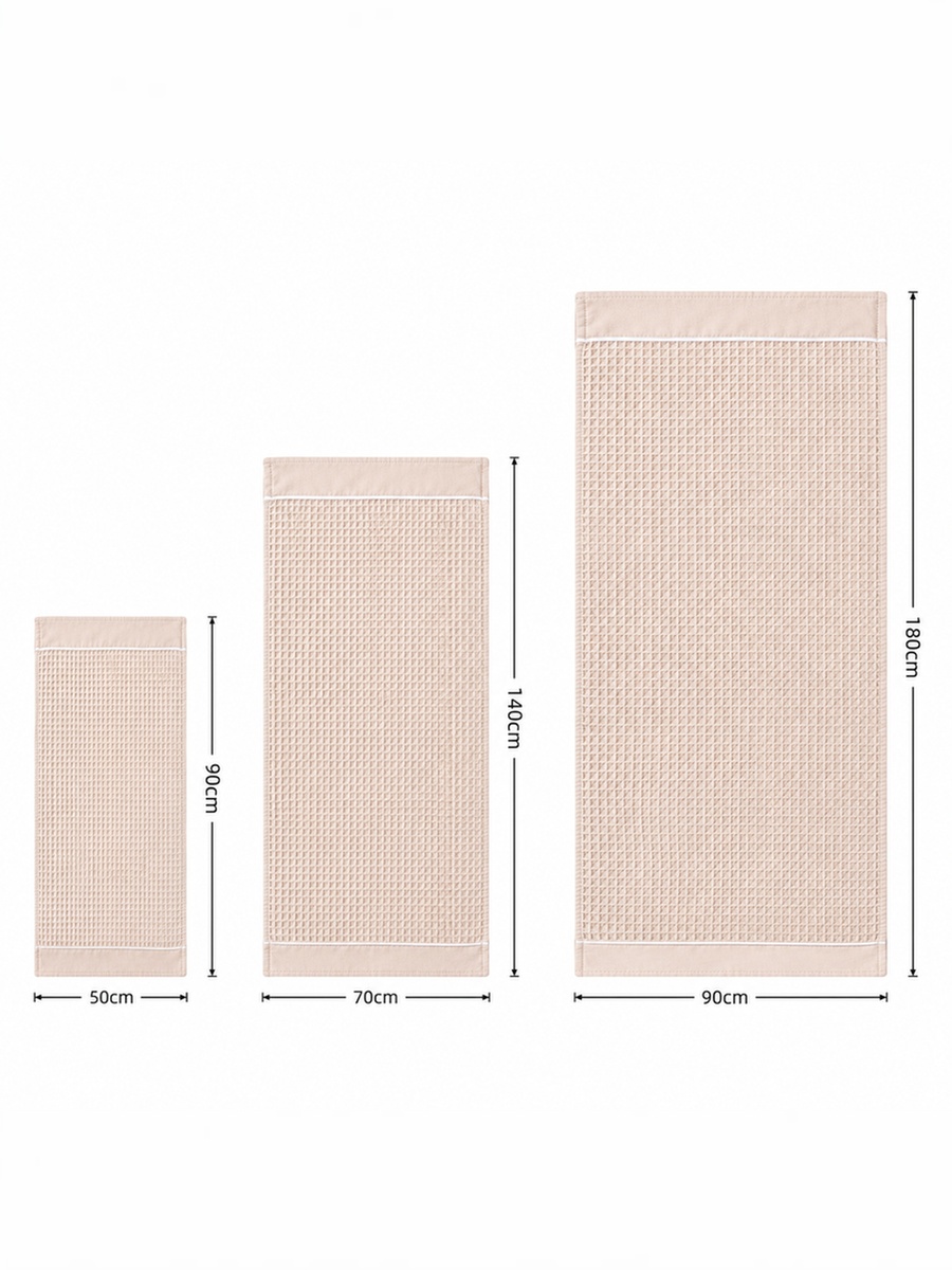 3-Pieces Microfiber Waffle Weave Towel Set 310 GSM 50X90 Cm Soft Quick Dry - Cream