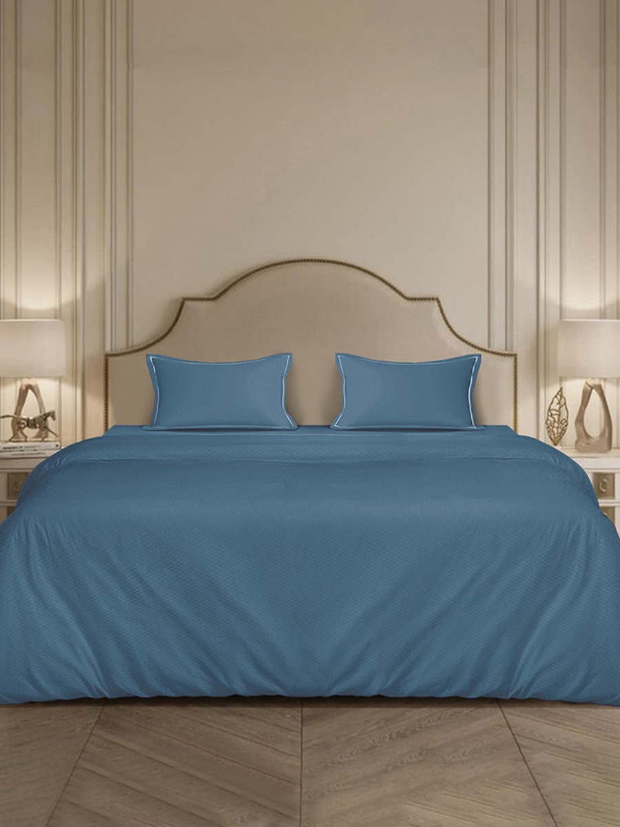100% Cotton 4-Pieces Bedding Set, Micro Checks - Mineral Blue