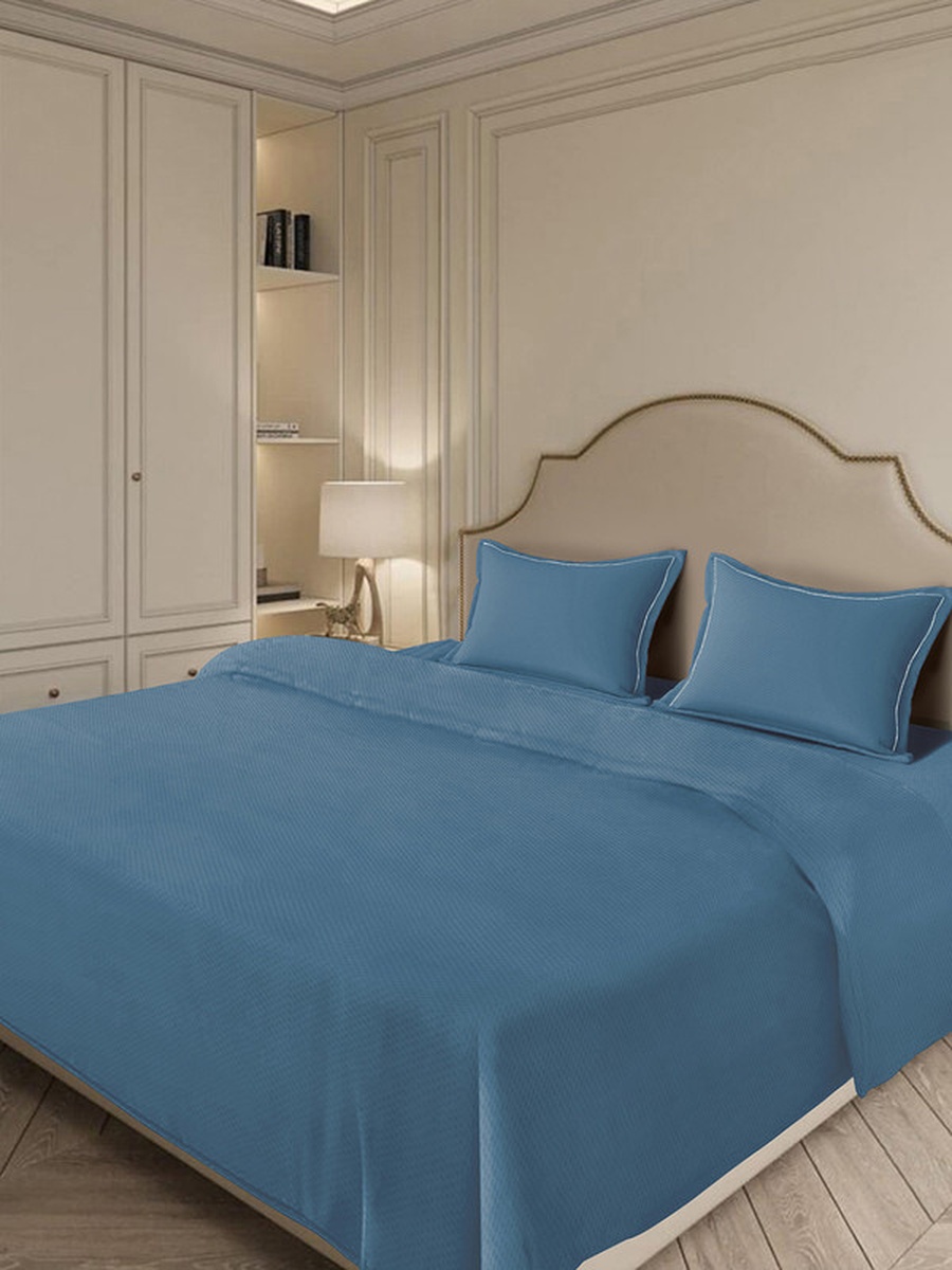 100% Cotton 4-Pieces Bedding Set, Micro Checks - Mineral Blue