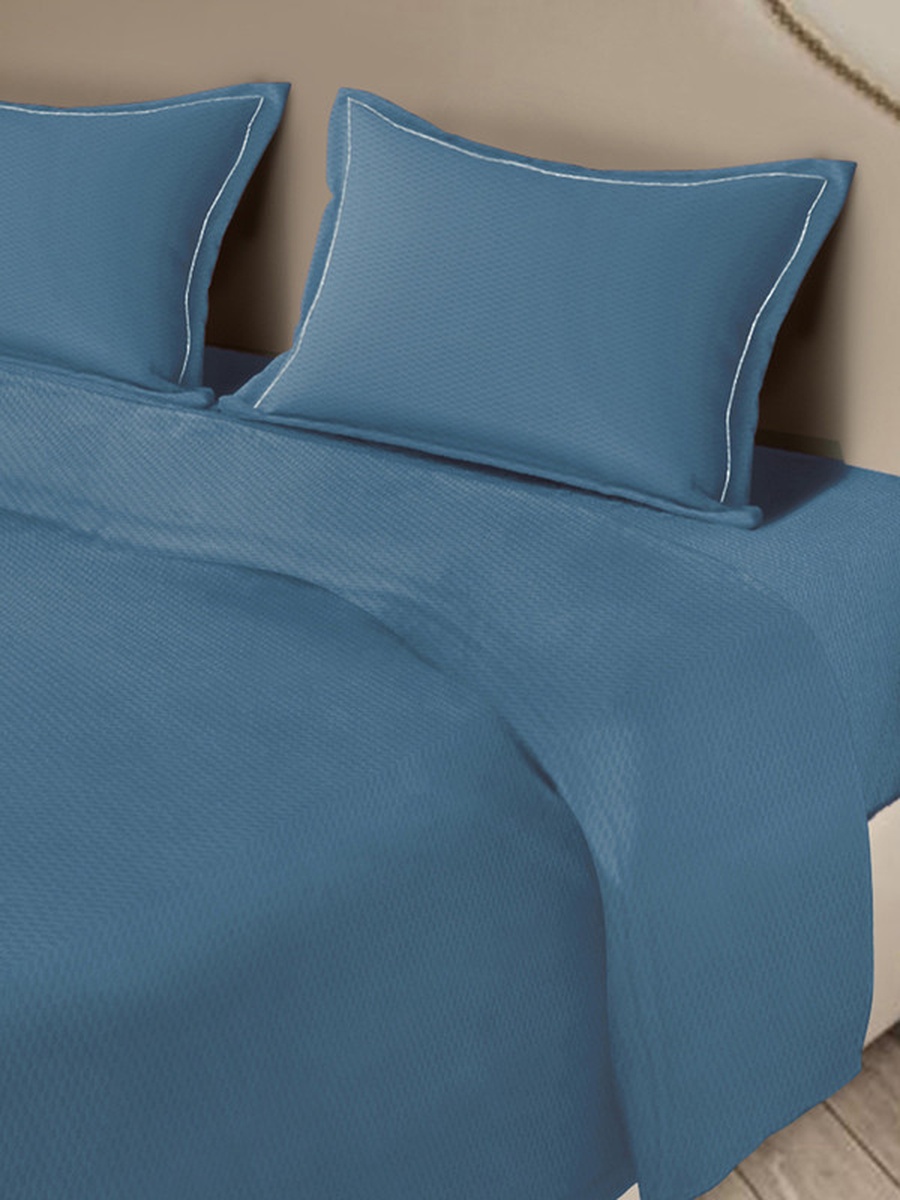 100% Cotton 4-Pieces Bedding Set, Micro Checks - Mineral Blue