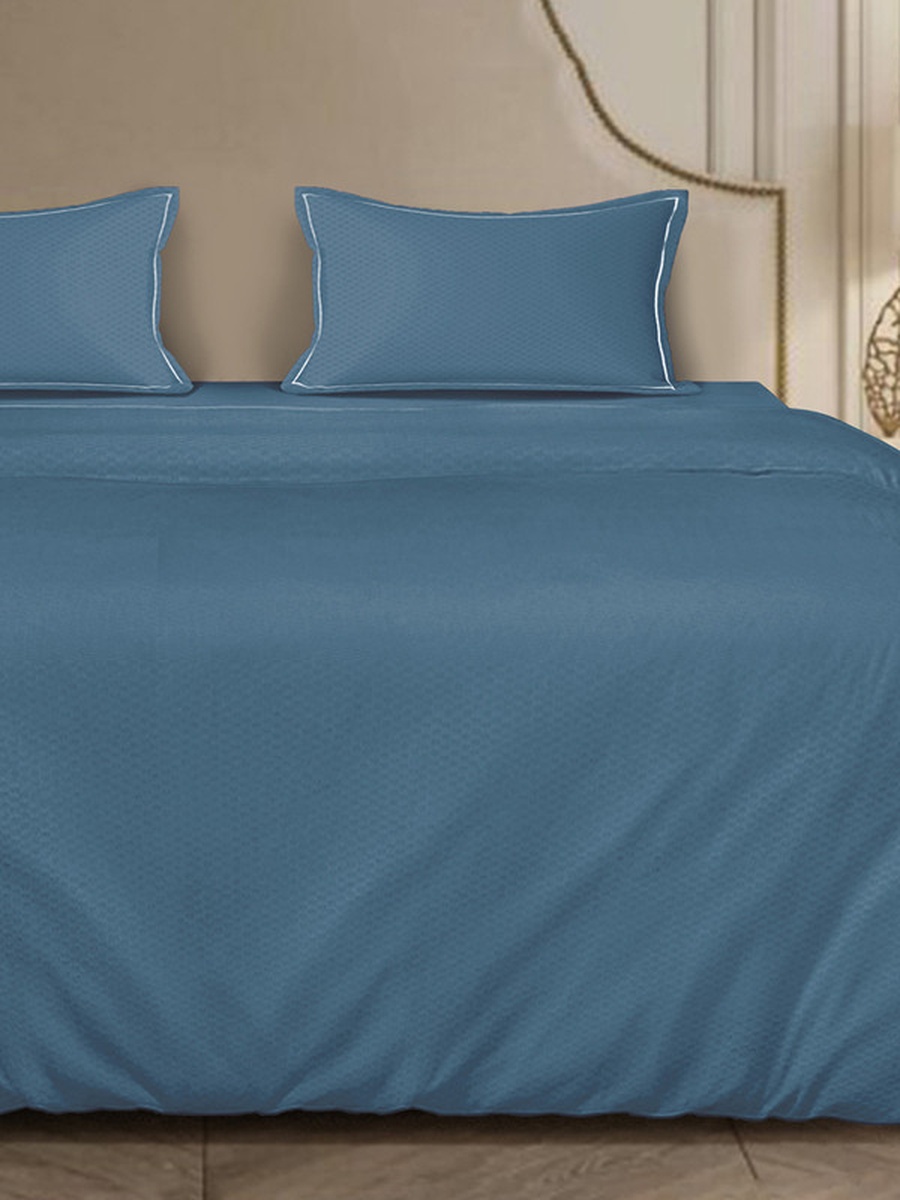 100% Cotton 4-Pieces Bedding Set, Micro Checks - Mineral Blue