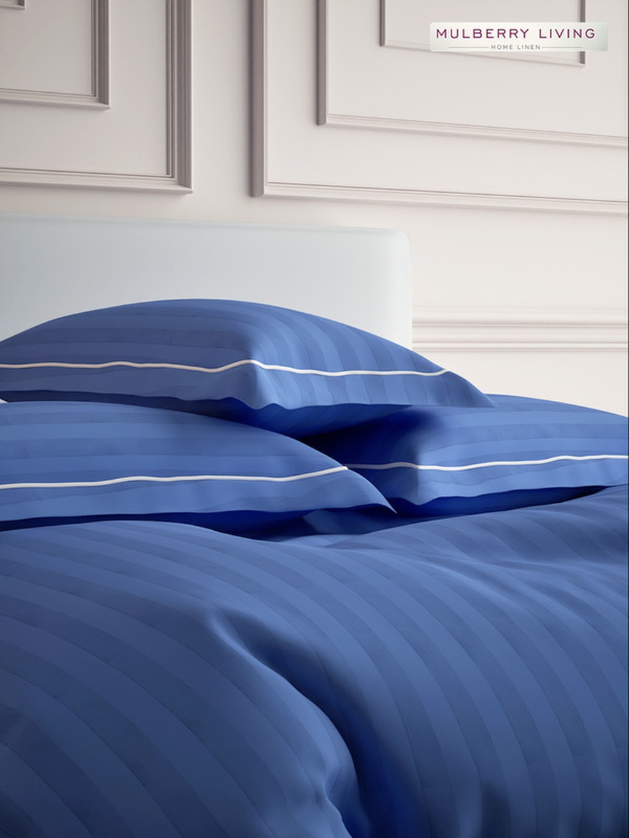 100% Cotton Pillow Covers - 300TC Elysian Stripes - Mediterranean Blue