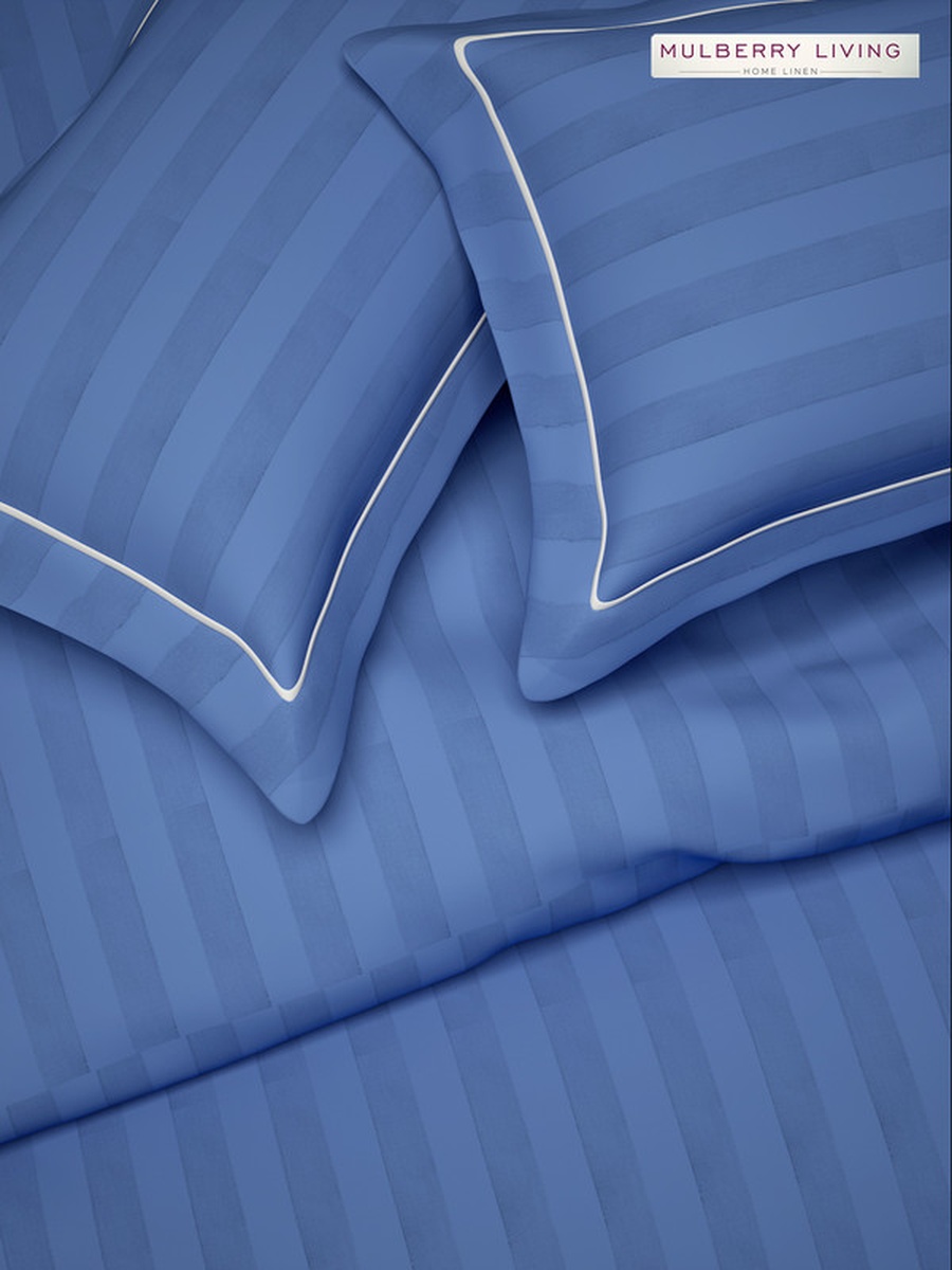 100% Cotton Pillow Covers - 300TC Elysian Stripes - Mediterranean Blue