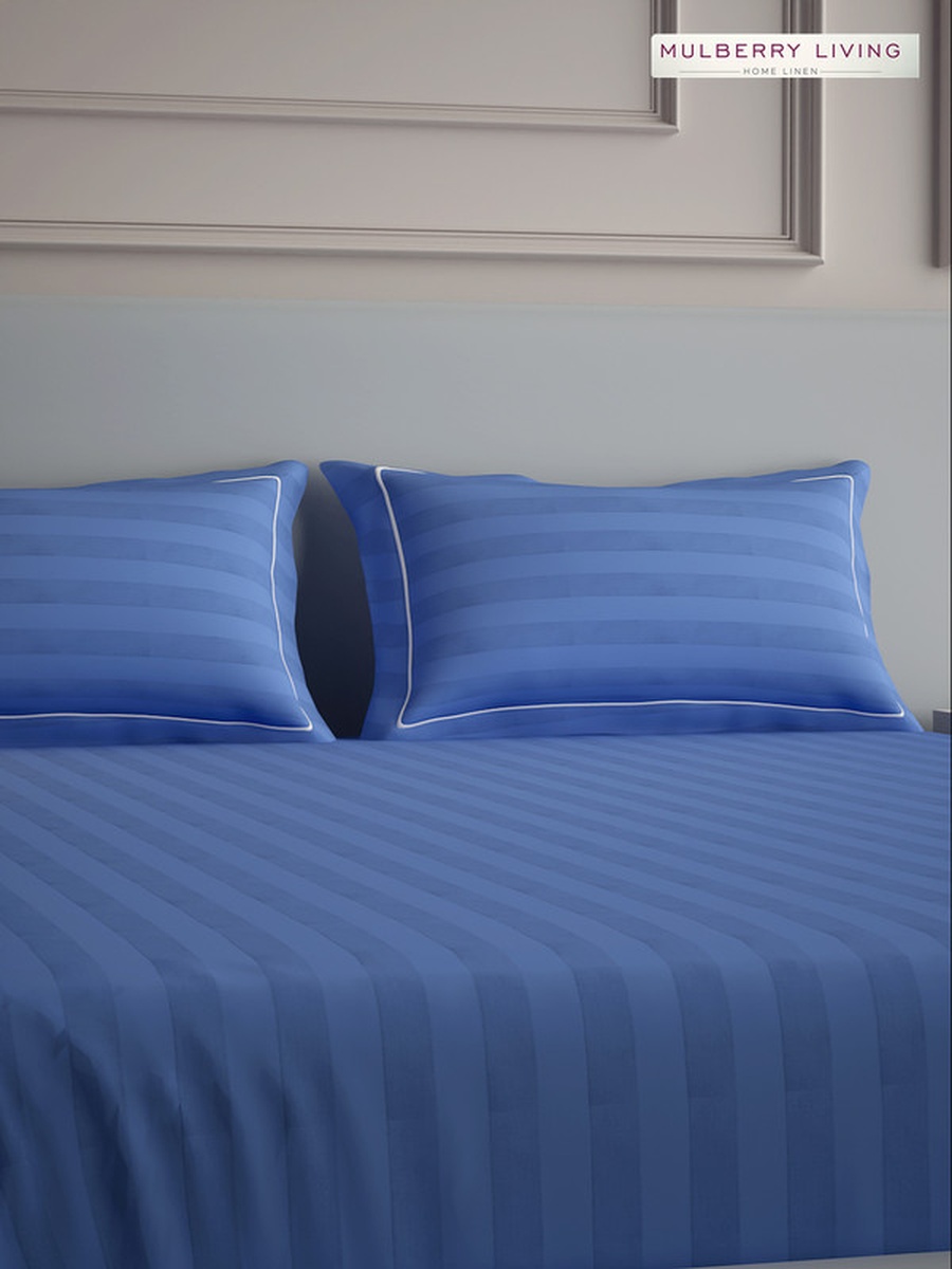 100% Cotton Pillow Covers - 300TC Elysian Stripes - Mediterranean Blue