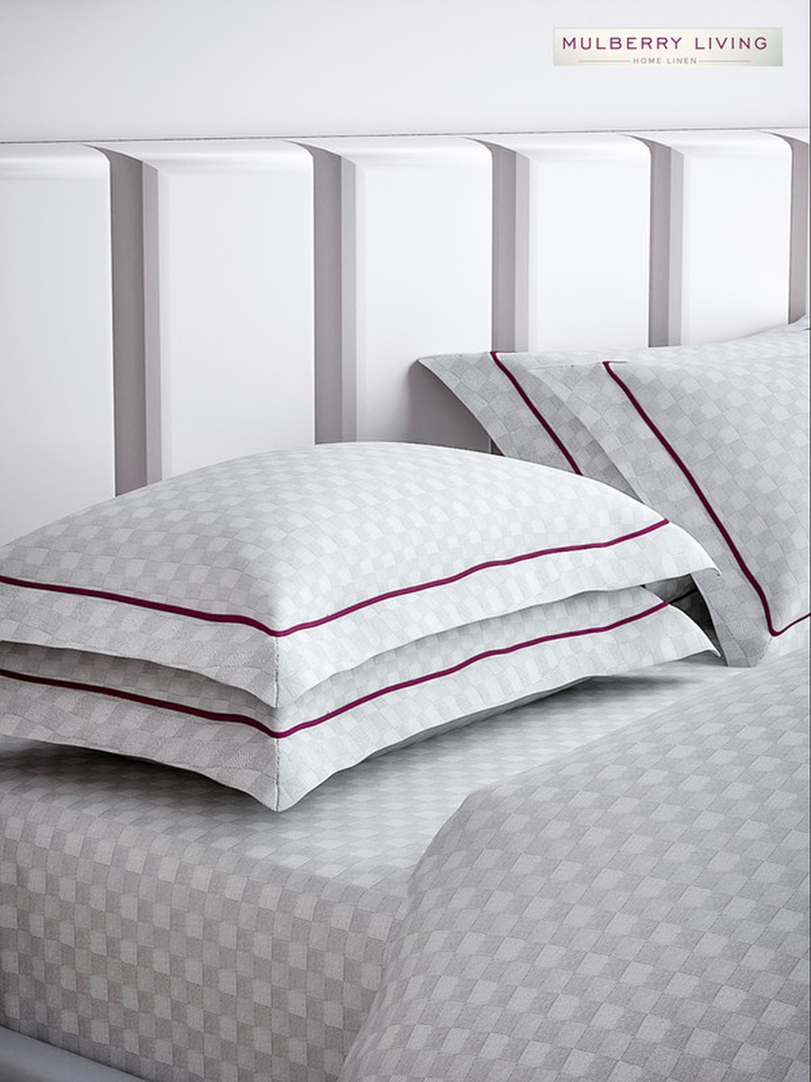 100% Cotton King Flat Bedsheet With 2 Pillow Covers - 300TC Urban Grid - White