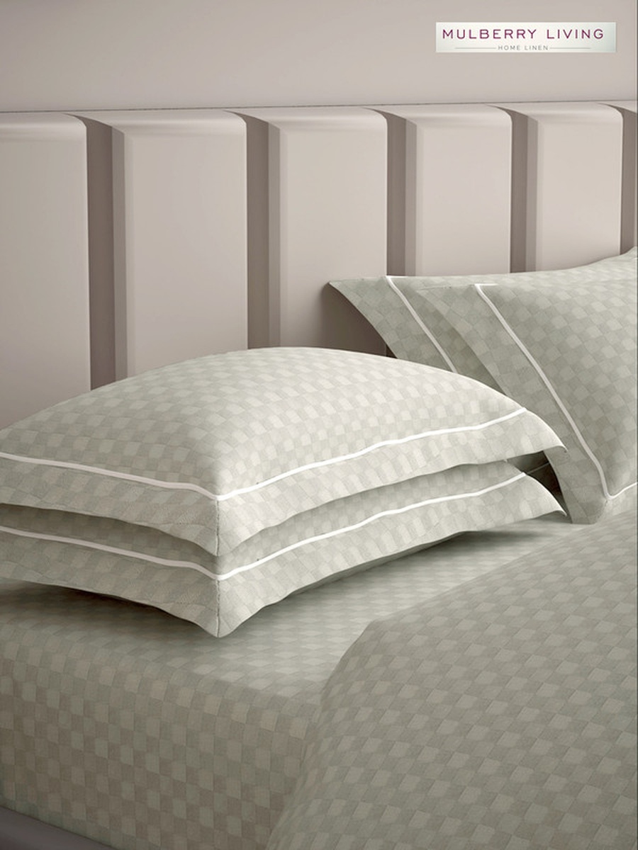 100% Cotton King Flat Bedsheet With 2 Pillow Covers - 300TC Urban Grid - Ivory
