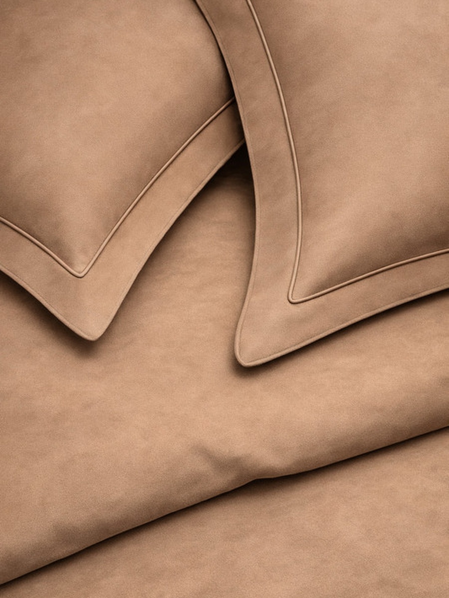 100% Tencel With Merrow King Flat Bedsheet 3-Pieces Set- Taupe