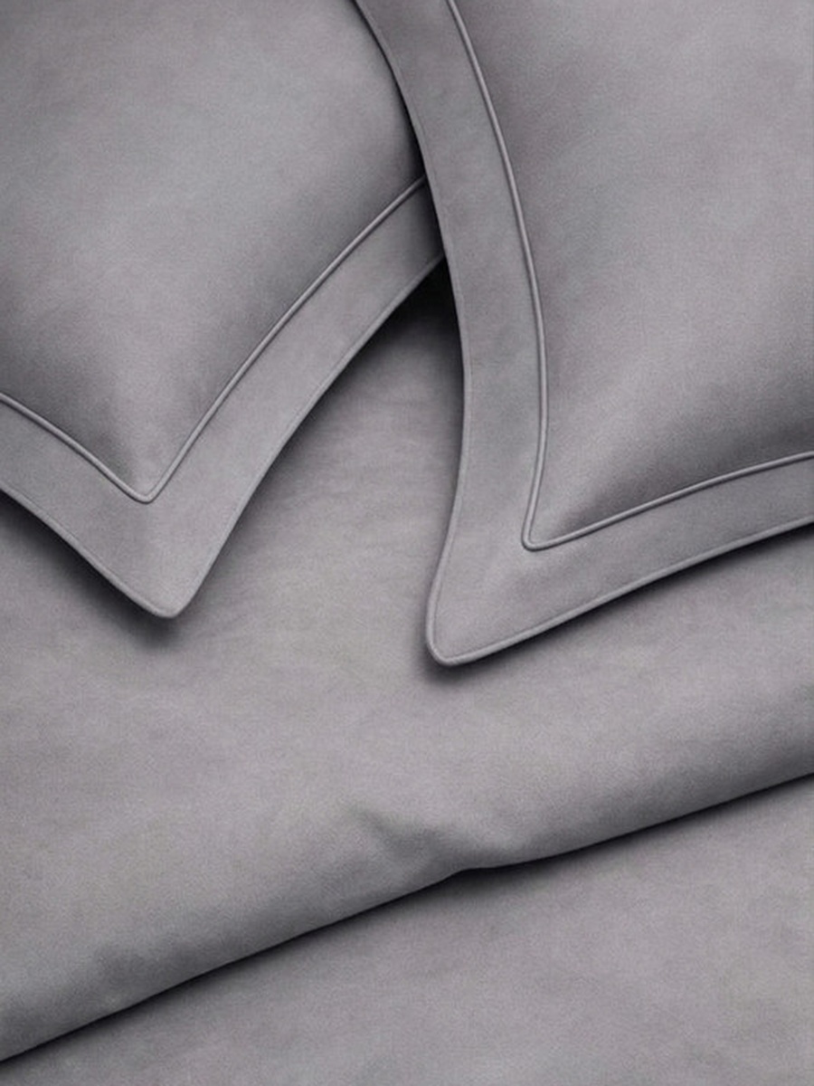100% Tencel With Merrow King Flat Bedsheet 3-Pieces Set- Light Grey