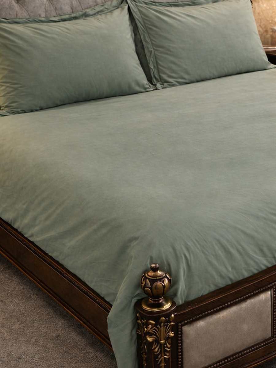 100% Tencel With Merrow King Flat Bedsheet 3-Pieces Set- Sage Green