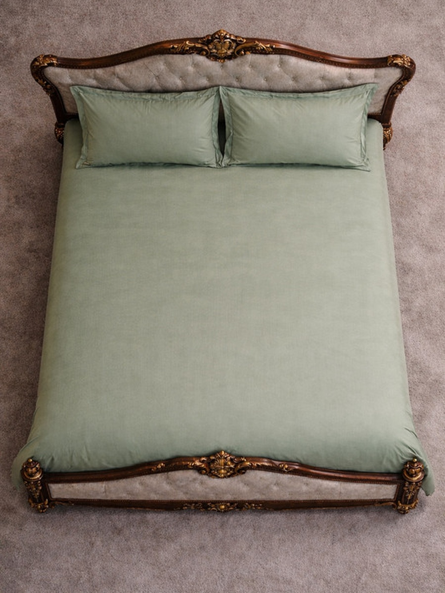 100% Tencel With Merrow King Flat Bedsheet 3-Pieces Set- Sage Green