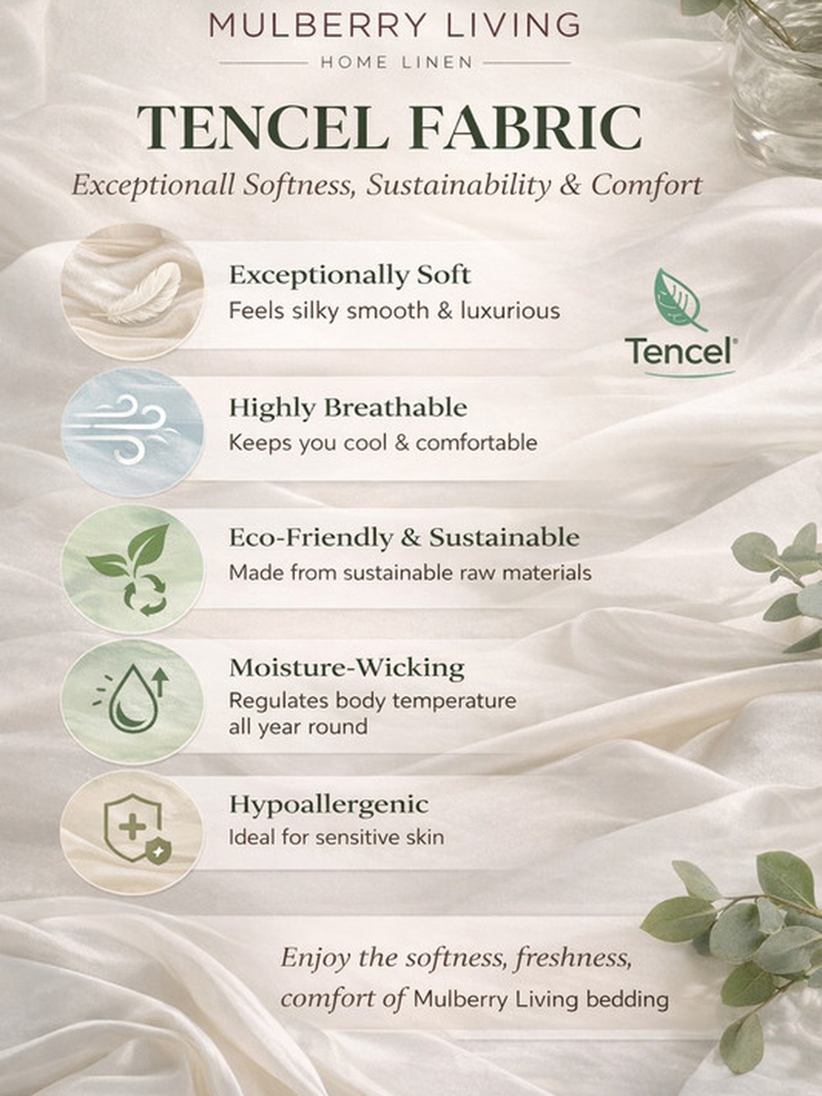100% Tencel With Merrow King Flat Bedsheet 3-Pieces Set- Sage Green