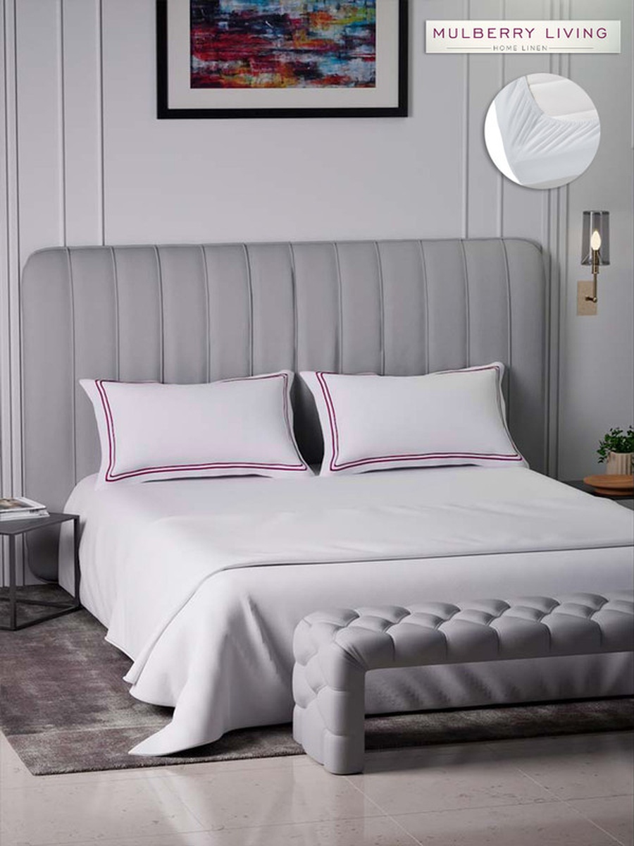 100% Cotton Queen Fitted Bedsheet With 2 Pillow Covers- 400TC Sovereign Whites