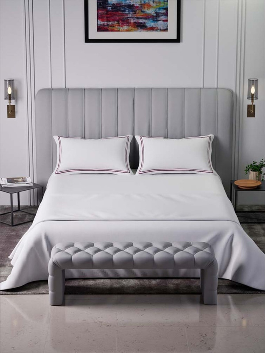 100% Cotton Queen Fitted Bedsheet With 2 Pillow Covers- 400TC Sovereign Whites
