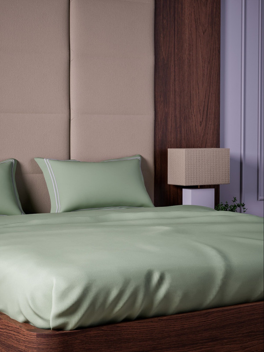 100% Cotton King Fitted Bedsheet With 2 Pillow Covers - 500TC Opulent Hue - Tea Green