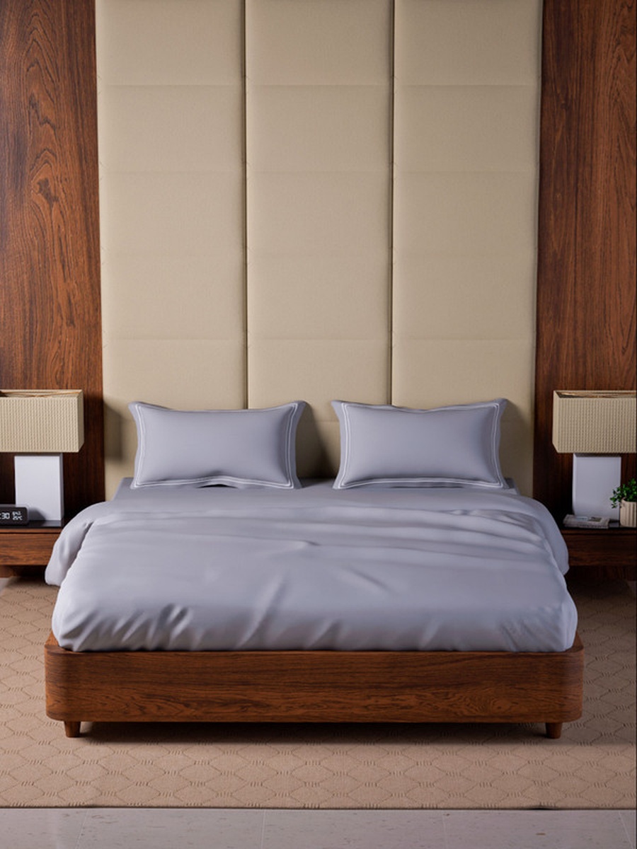 100% Cotton King Fitted Bedsheet With 2 Pillow Covers - 500TC Opulent Hue -Silver Grey
