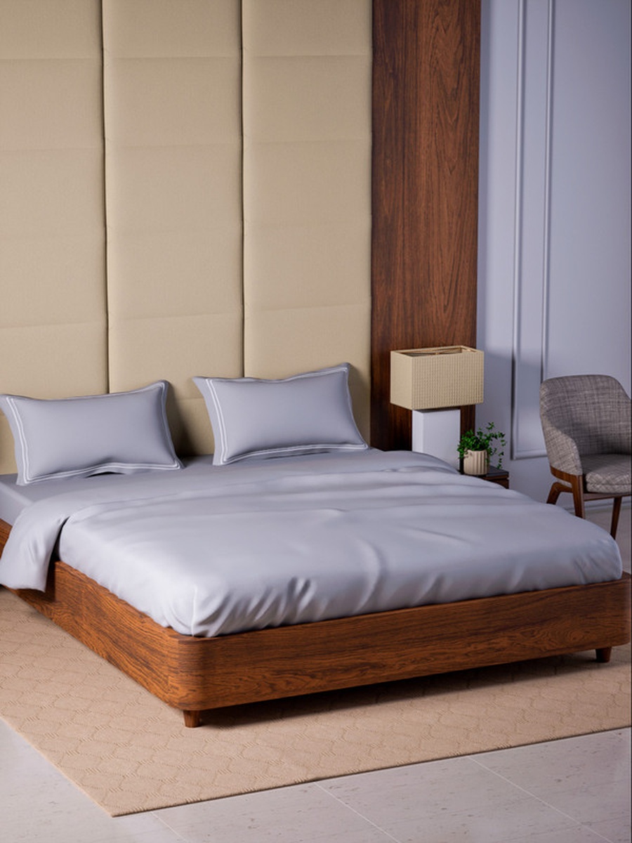 100% Cotton King Fitted Bedsheet With 2 Pillow Covers - 500TC Opulent Hue -Silver Grey